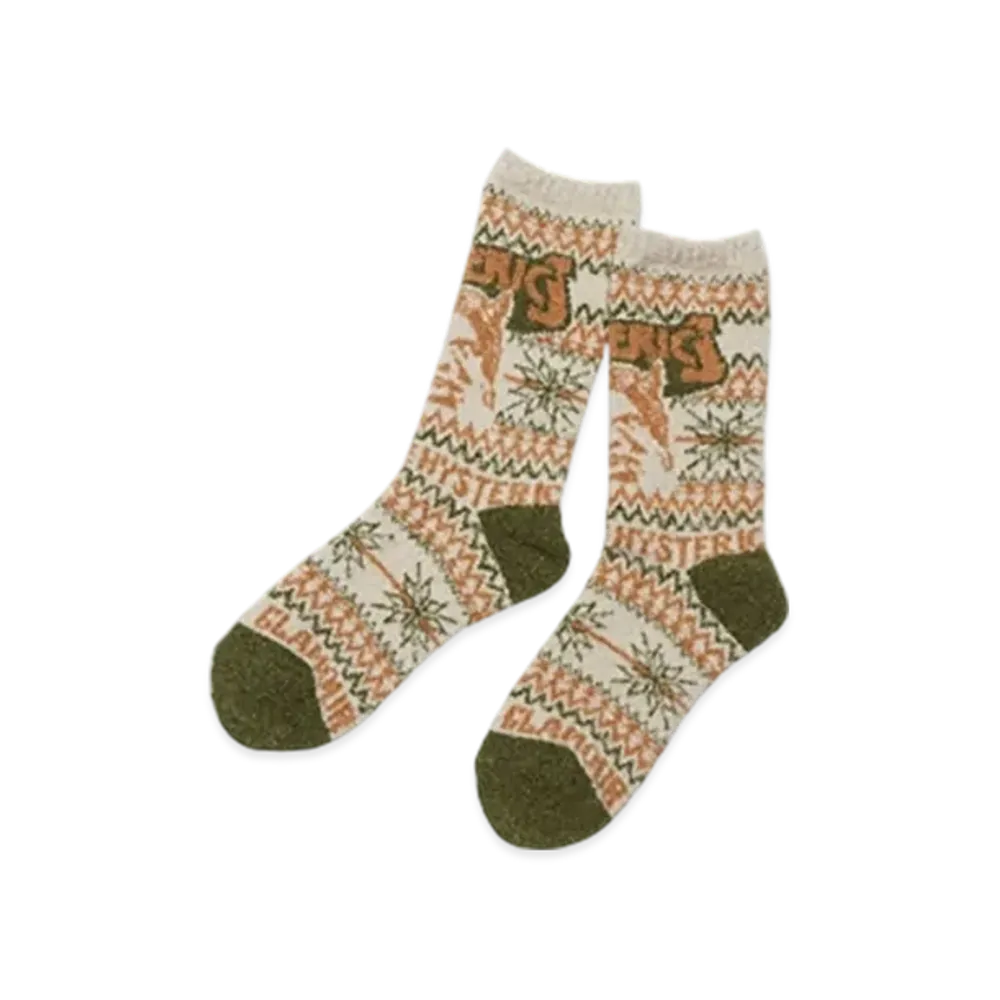 HYSTERIC GLAMOUR See No Evil Nordic Pattern Socks "Khaki"