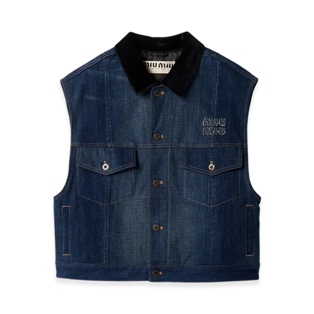 MIU MIU Women's Denim Trucker Vest "Navy"