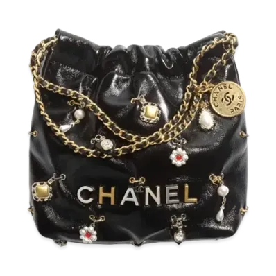 CHANEL 22 Mini Handbag Shiny Lambskin, Bijoux Charms & Gold-Tone Metal "Black"