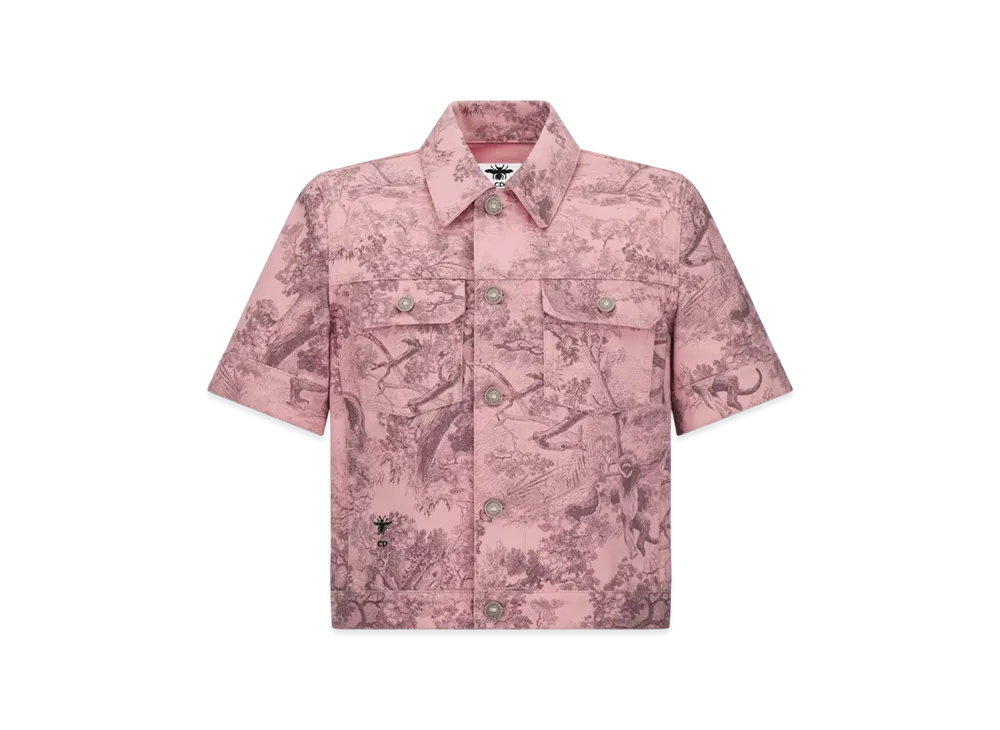 Dior Women's Dioriviera Short Sleeved Jacket Toile De Jouy Sauvage Cotton Denim "Pink Gray"