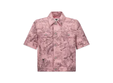 Dior Women's Dioriviera Short Sleeved Jacket Toile De Jouy Sauvage Cotton Denim "Pink Gray"