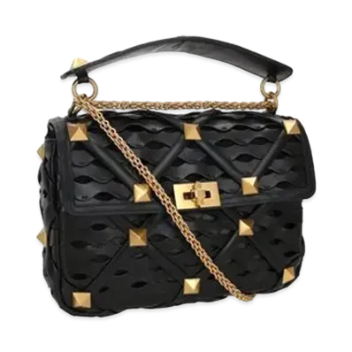Valentino Large Roman Stud The Shoulder Bag With Chain And Wave Design "Black"