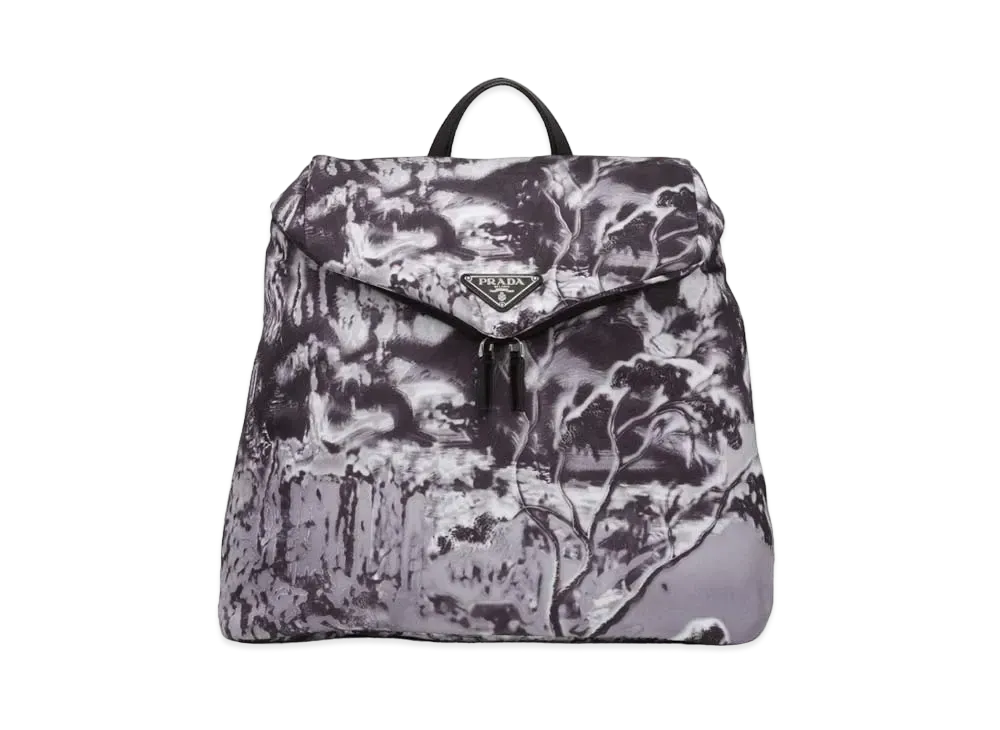 PRADA Printed Re-Nylon Backpack "Light Gray"