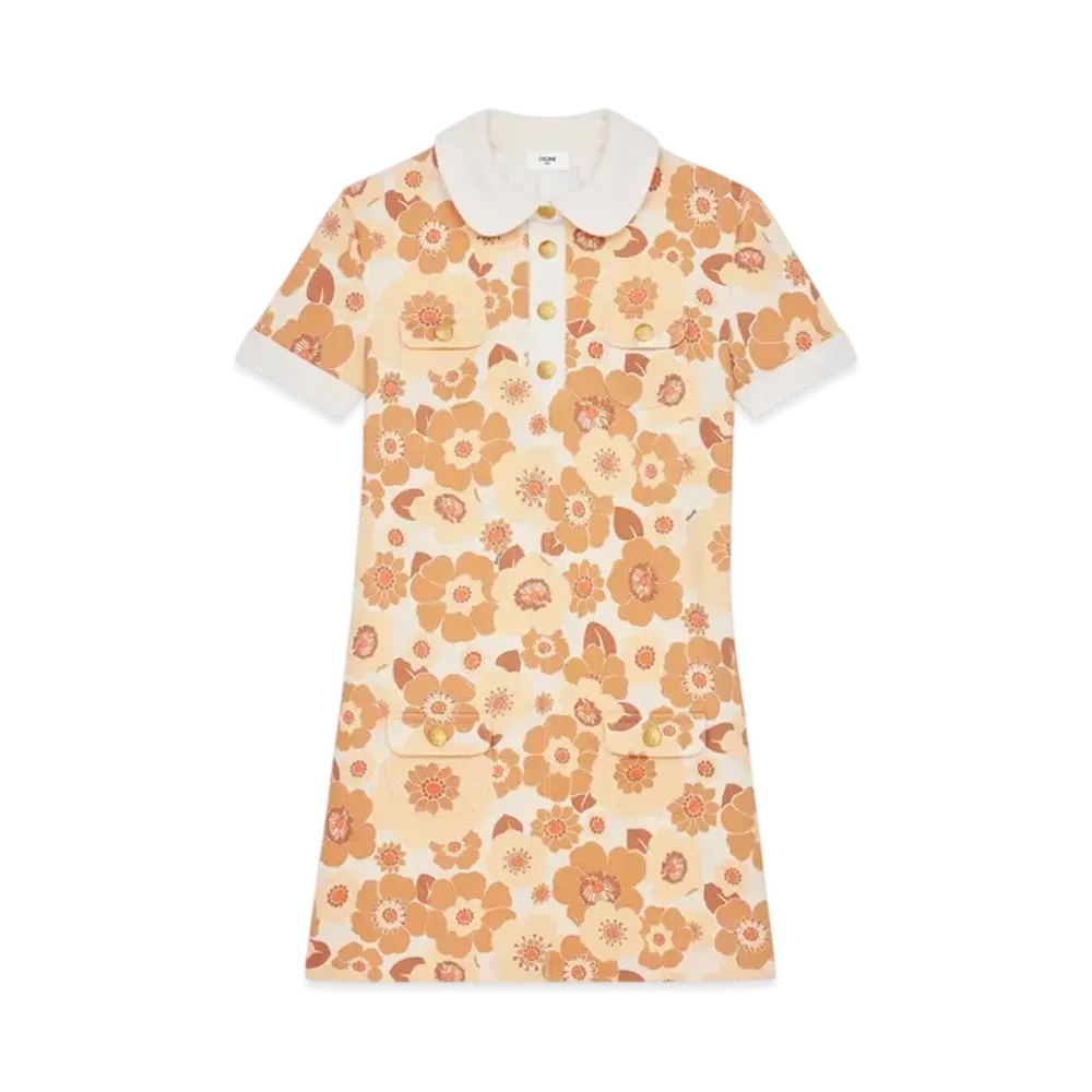 CELINE Women's Trapeze Mini Dress in Wool Jersey "Cream/Orange"