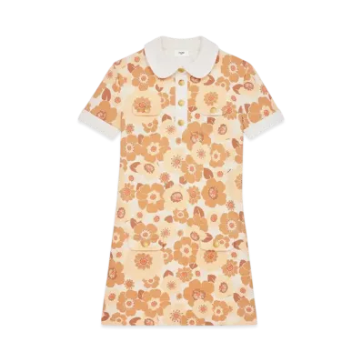 CELINE Women's Trapeze Mini Dress in Wool Jersey "Cream/Orange"