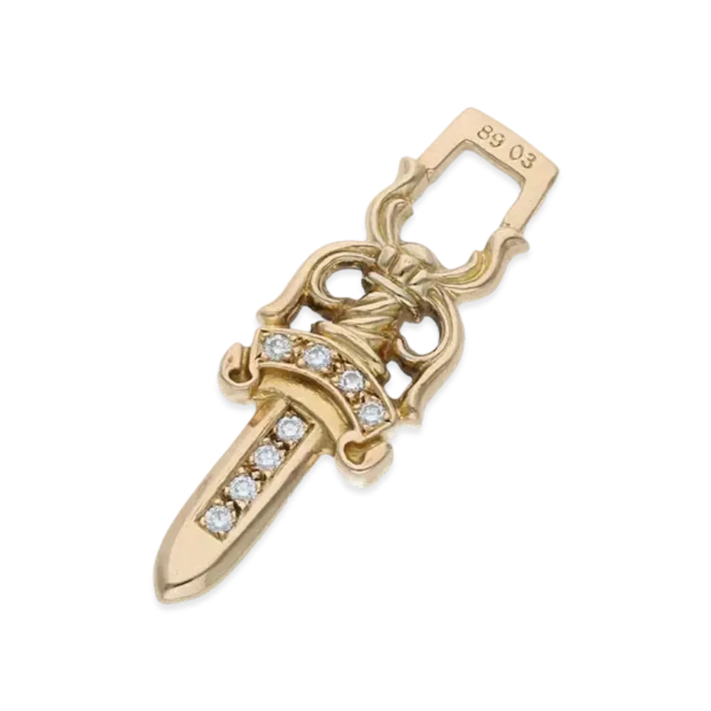 Chrome Hearts 22K Dagger Pendant Pave Diamond Necklace Top "Yellow Gold"