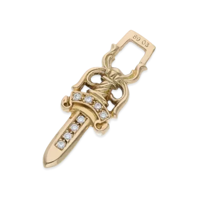 Chrome Hearts 22K Dagger Pendant Pave Diamond Necklace Top "Yellow Gold"