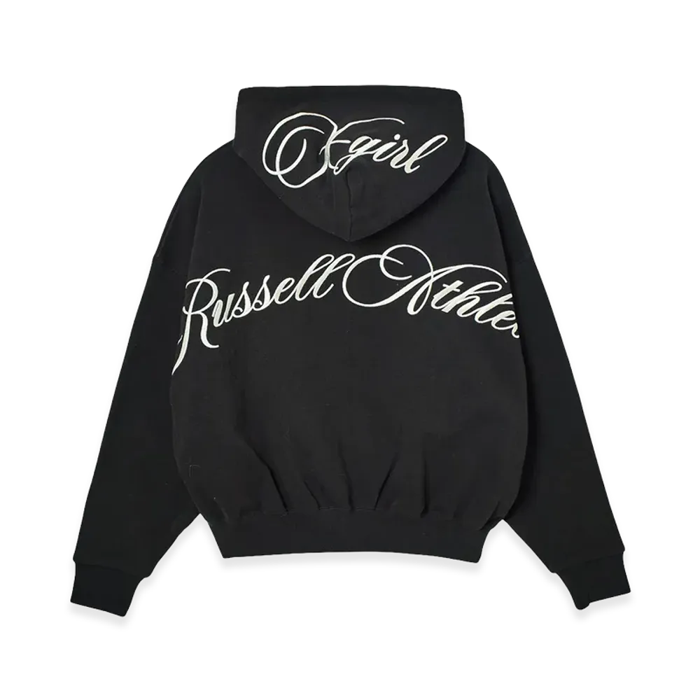 X-Girl Women's x Russell Script Logo Zip Up Sweat Hoodie "Black"