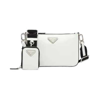 PRADA Brushed Leather Shoulder Bag "White"
