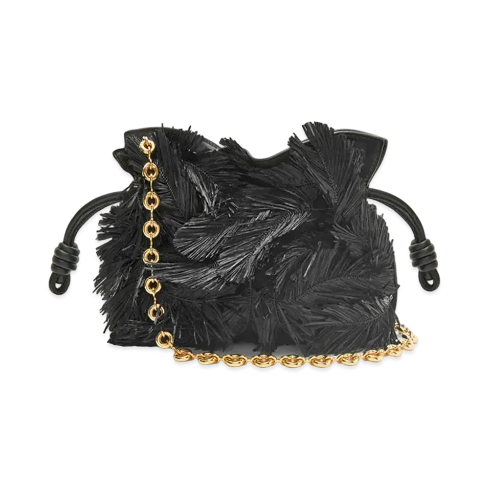 LOEWE x Howl's Moving Castle Howl Mini Flamenco Clutch In Suede and Raffia "Black"