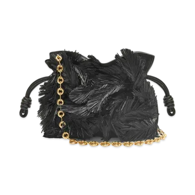 LOEWE x Howl's Moving Castle Howl Mini Flamenco Clutch In Suede and Raffia "Black"