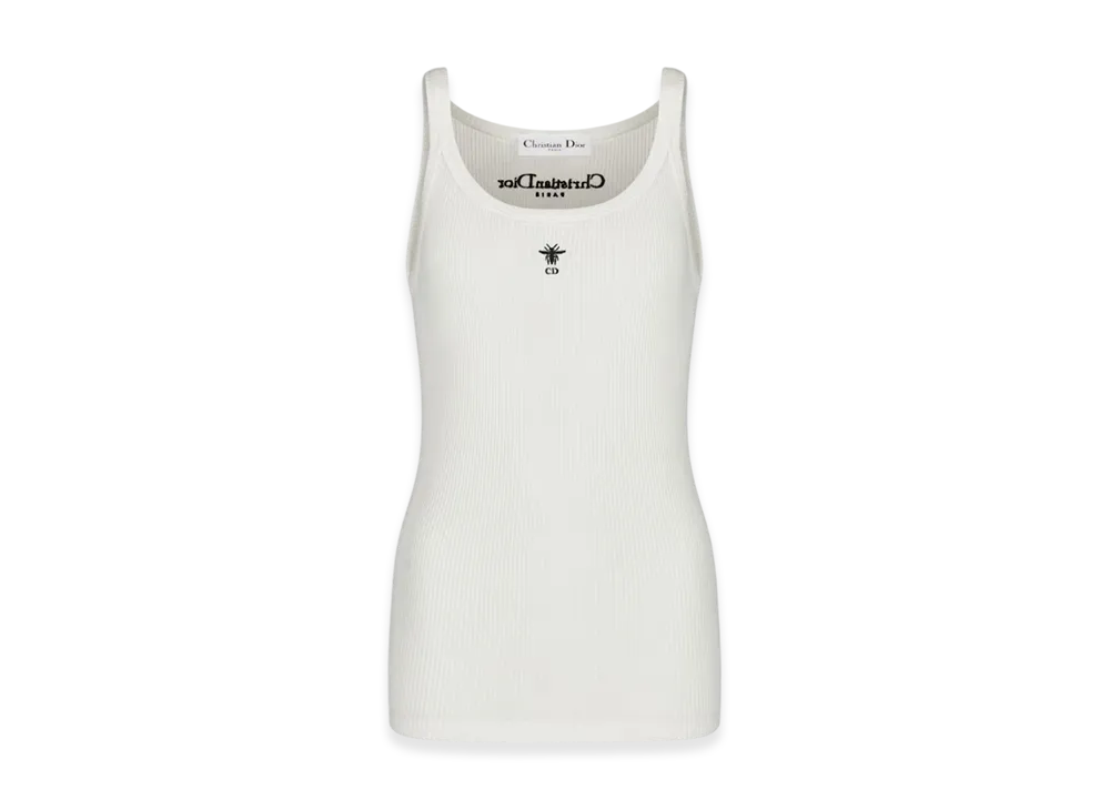 Dior Women's Essentials Ribbed Cotton Jersey Tank Top "White"