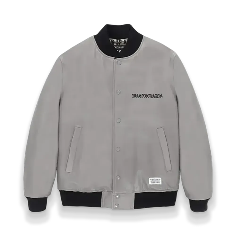 WACKO MARIA Leather Varsity Jacket "Gray"