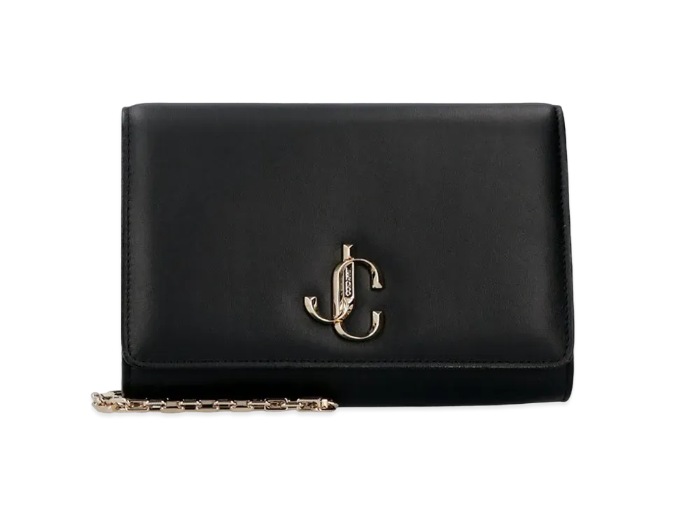 Jimmy Choo Varenne Clutch Smooth Calf Leather Clutch Bag With JC Logo "Black"