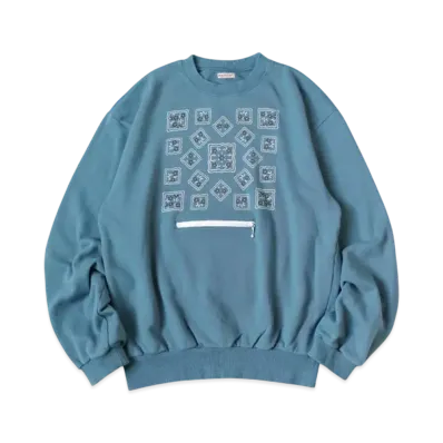KAPITAL 30/- Fleece Cookie Pocket Crew Sweat "Blue Grey"