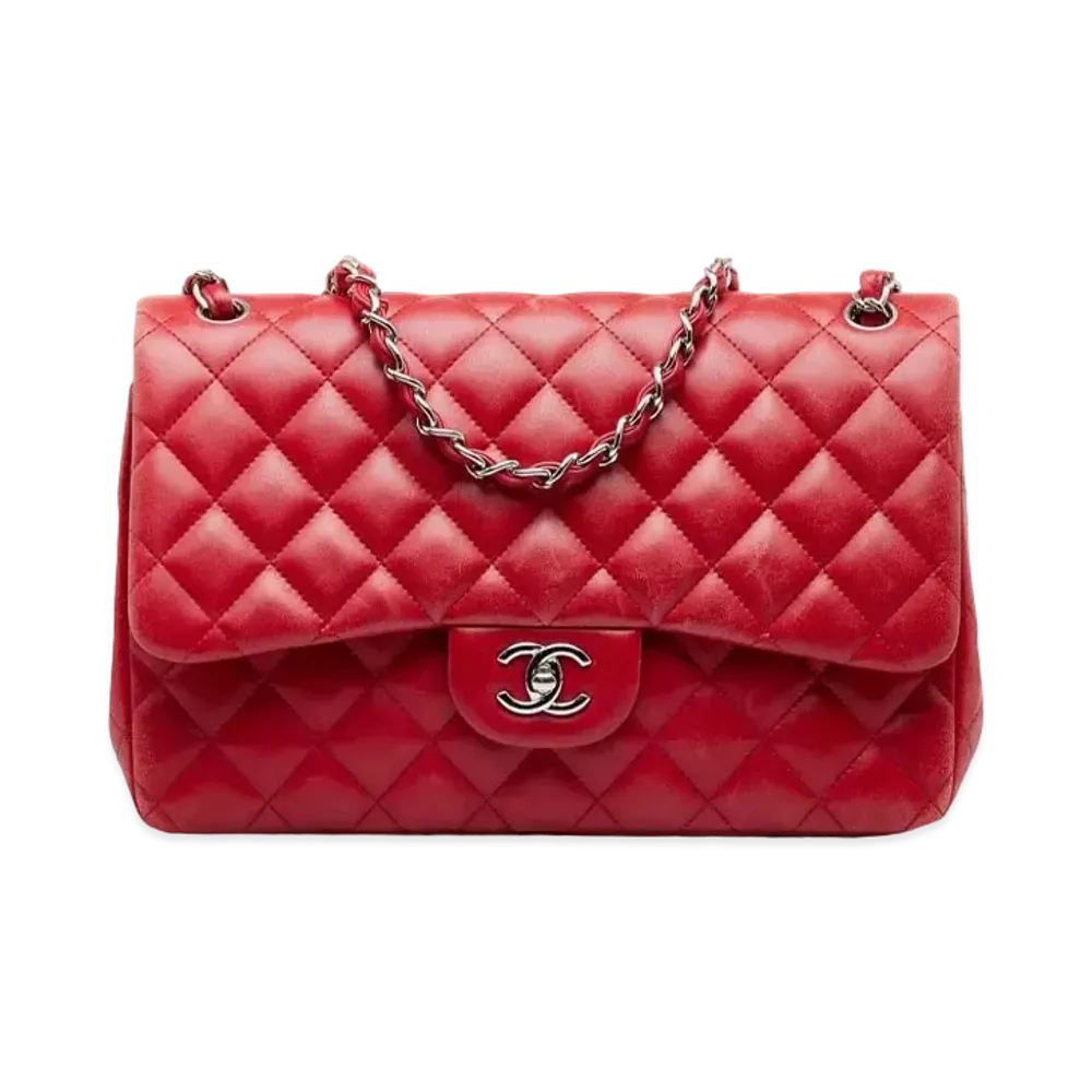 CHANEL Deca Matelasse Classic Double Flap Calfskin "Red/Silver"