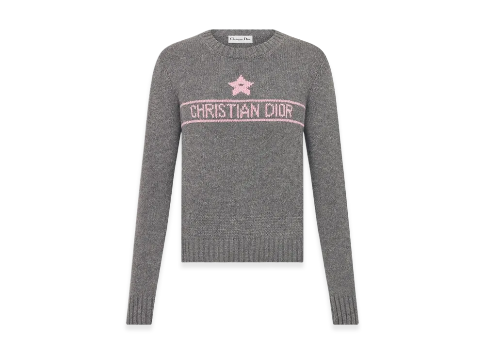 Dior Women's Sweater Cashmere Knit with Signature "Grey/Pink"