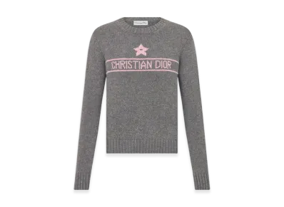 Dior Women's Sweater Cashmere Knit with Signature "Grey/Pink"