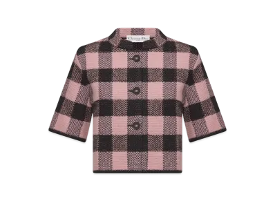 Dior Women's Cropped Jacket Check'n'Dior Wool Alpaca and Cotton Blend Knit "Pink/Black"