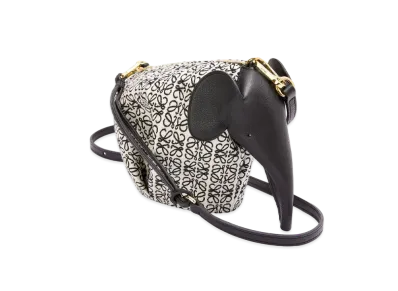 LOEWE Mini Elephant Anagram Bag In Jacquard And Calfskin "Ecru/Black"