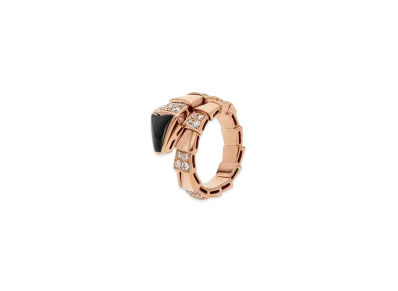 BVLGARI Serpenti Viper Ring Pave Diamond Onyx "Pink Gold"
