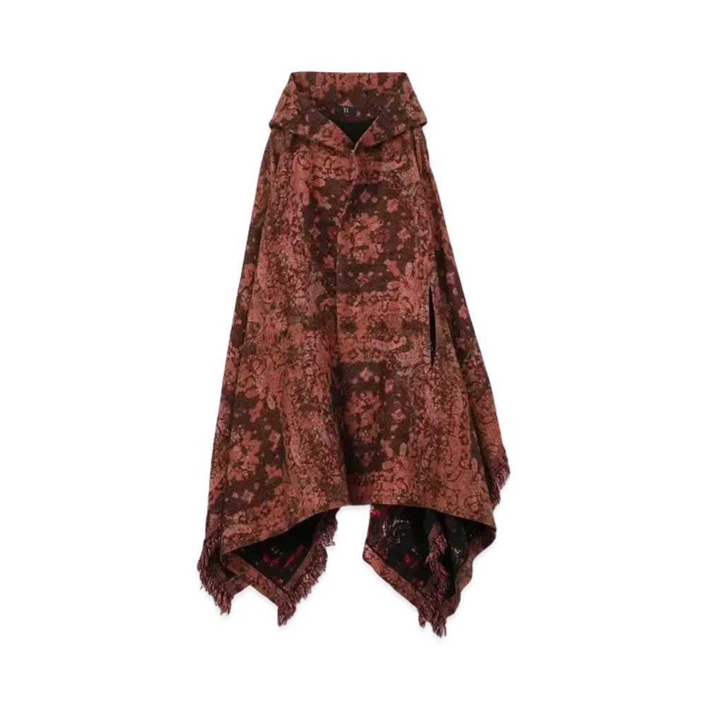 Yohji Yamamoto Y's BANDANA BLURRY PRINT JACQUARD ASYMME CAPE PONCHO "Red"