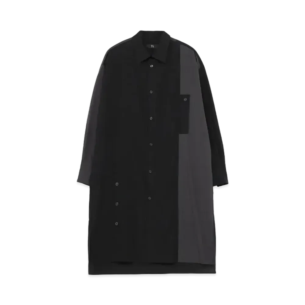 Yohji Yamamoto Y's 60 LAWN POWDER SNOW WASHER RIGHT STRIP POCKET BLOUSE "Black"