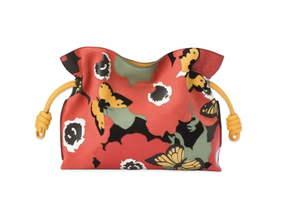 LOEWE Pansies Flamenco Clutch In Nappa Calfskin and Suede "Multicolor/Yellow Mango"