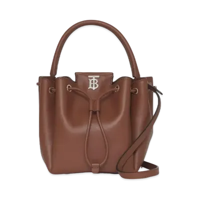 Burberry Monogram Motif Leather Bucket Bag "Tan"