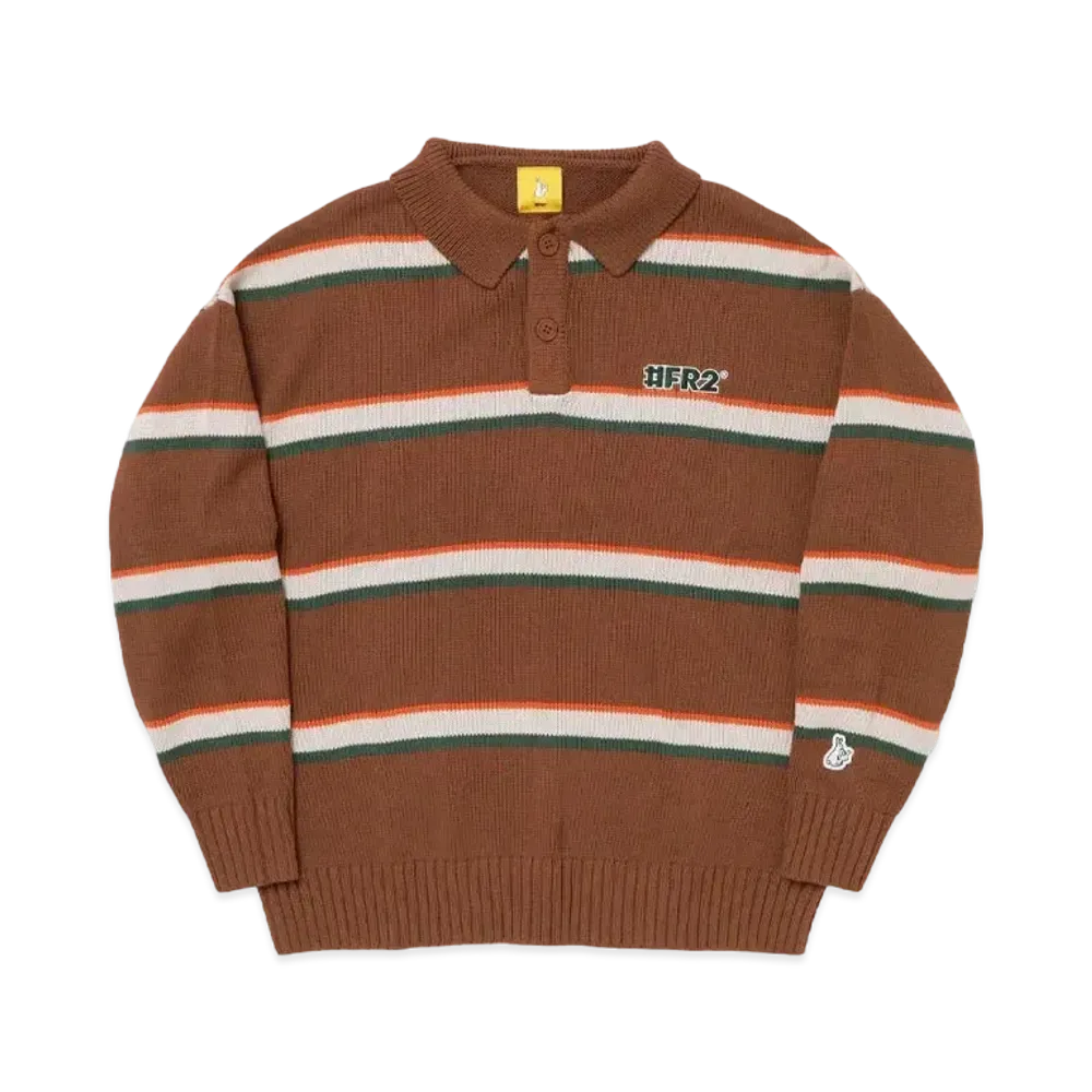 FR2 Multi Stripe Knit Longsleeve Polo shirt "Brown"