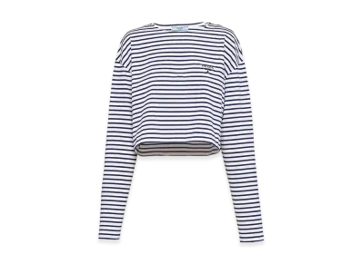 PRADA Women's Long-Sleeved Striped Jersey T-Shirt "White/Blue"