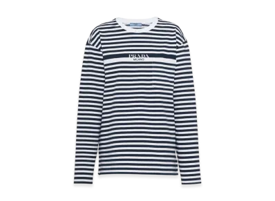 PRADA Women's Printed Jersey T-Shirt "Blue/White"