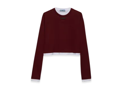 PRADA Women's Long-Sleeved Jersey T-Shirt "Garnet"