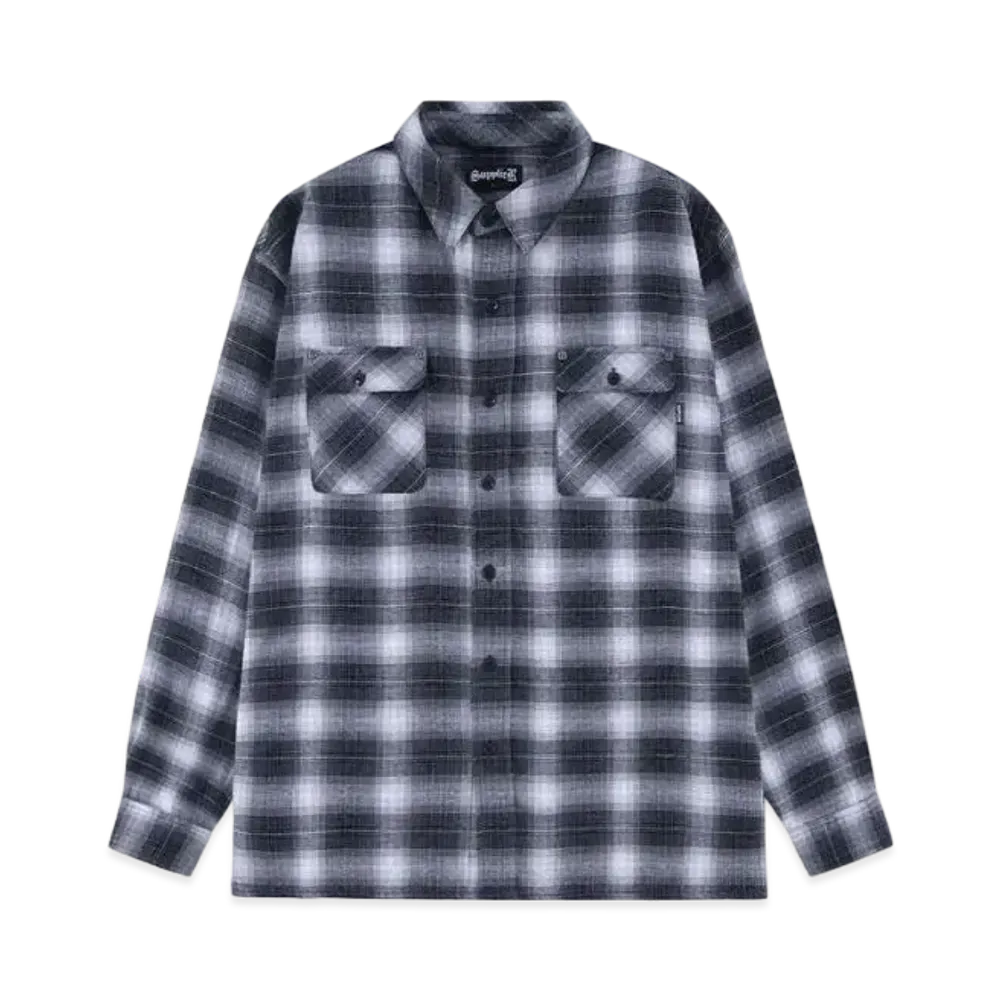 SUPPLIER Faux Leather Patch Check Shirt "Blue"