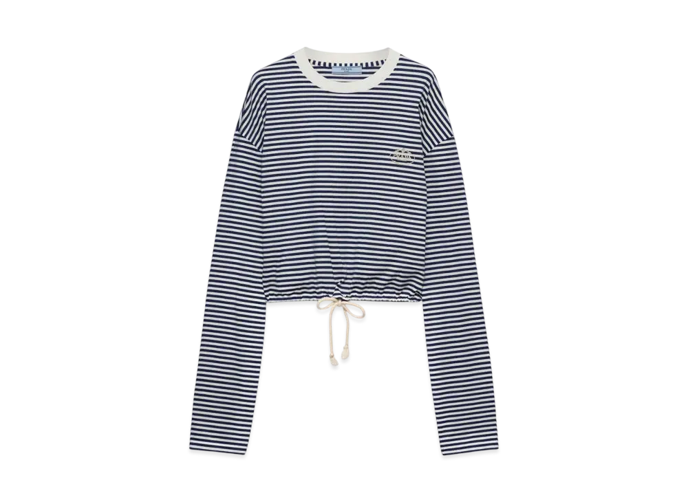 PRADA Women's Long-Sleeved Striped Jersey T-Shirt "Navy"