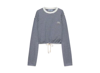 PRADA Women's Long-Sleeved Striped Jersey T-Shirt "Navy"