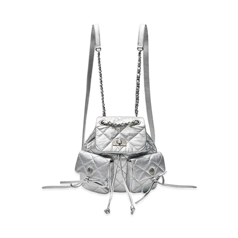 Matin Kim Double Pocket Quilting Mini Backpack "Silver"