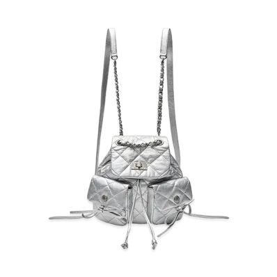 Matin Kim Double Pocket Quilting Mini Backpack "Silver"