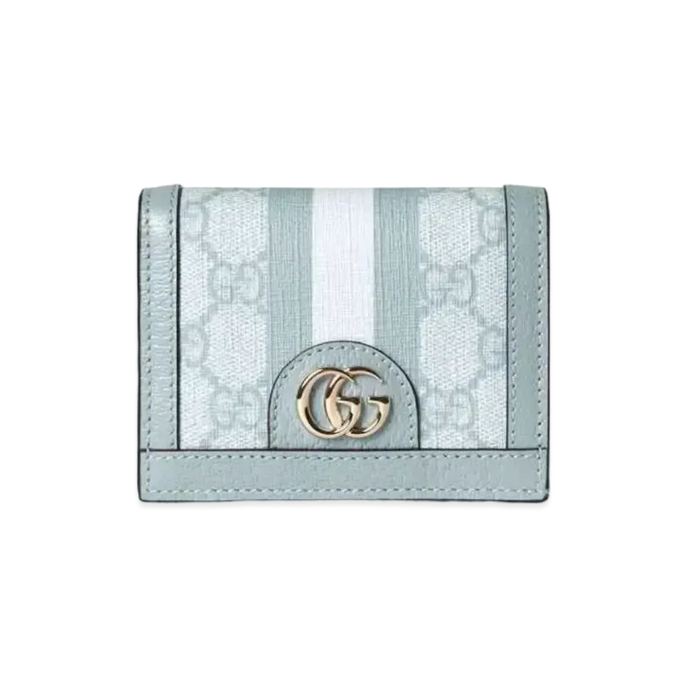 GUCCI Ophidia GG Card Case Wallet GG Supreme Canvas "Dusty Blue"
