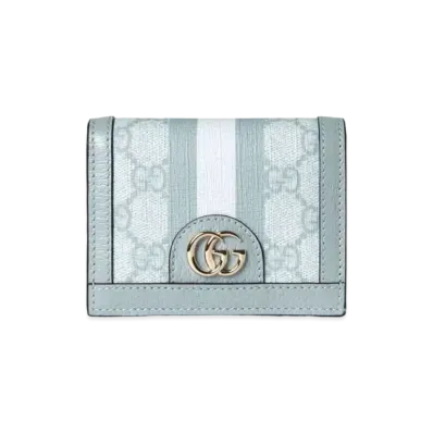 GUCCI Ophidia GG Card Case Wallet GG Supreme Canvas "Dusty Blue"