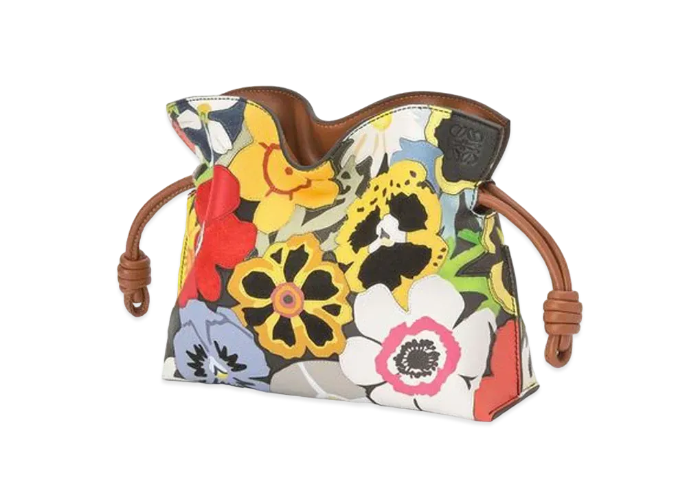LOEWE Pansies Mini Flamenco Clutch In Nappa Calfskin and Suede "Multicolor/Tan"