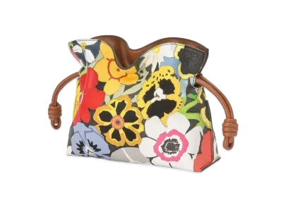 LOEWE Pansies Mini Flamenco Clutch In Nappa Calfskin and Suede "Multicolor/Tan"