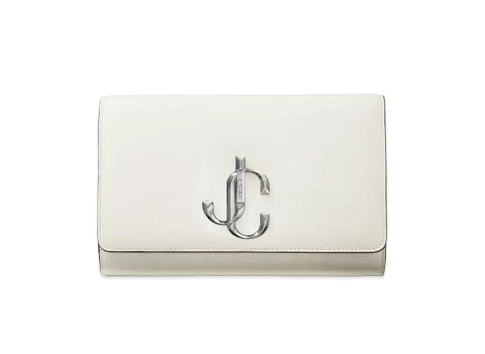 Jimmy Choo Varenne Clutch Calf Leather Clutch Bag With JC Logo "Latte"
