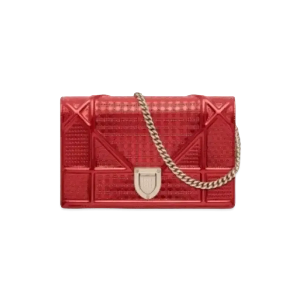 Dior Mini Cannage Pattern Curfskin Wallet "Metallic Red"