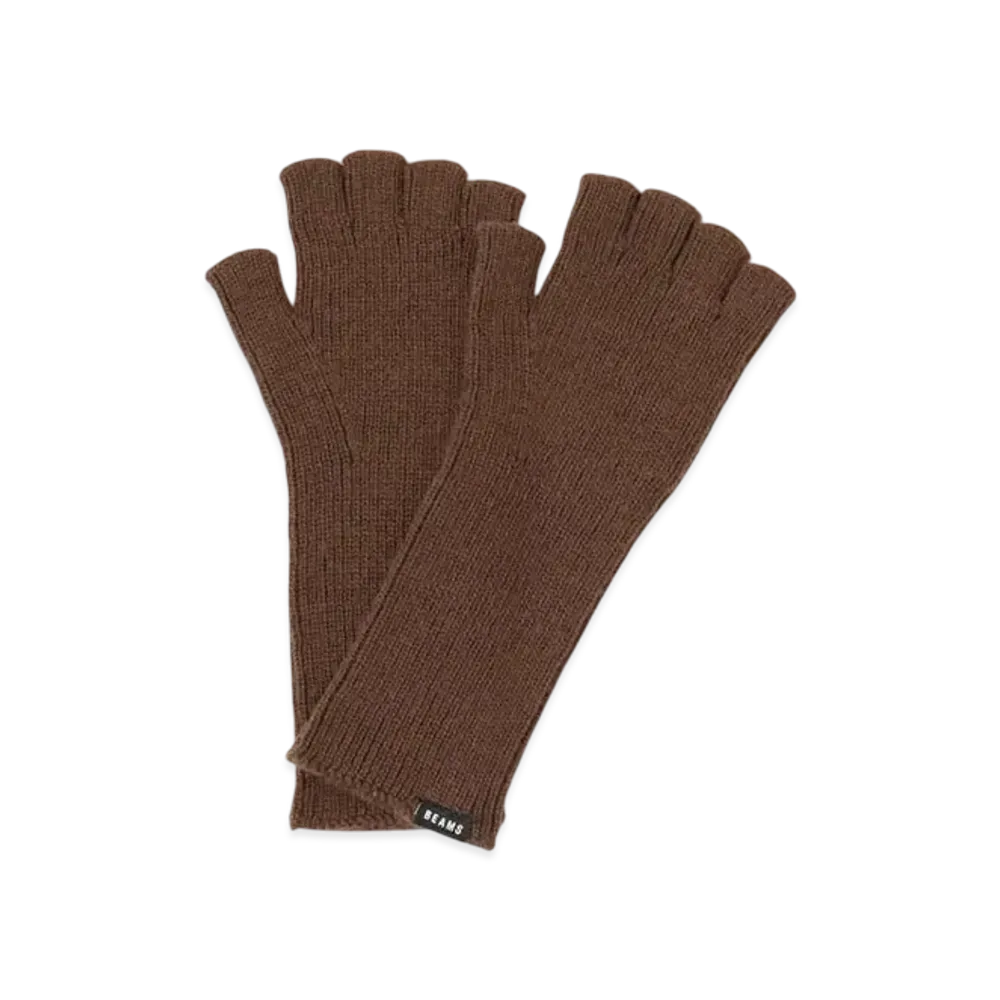 BEAMS Rim Knit Fingerless Gloves "Brown"
