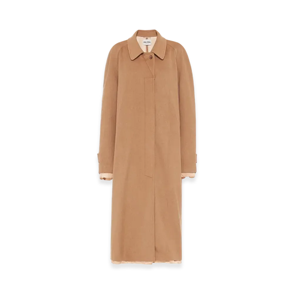 MIU MIU Women's Single Breasted Velour Camelhair Coat "Camel Brown"
