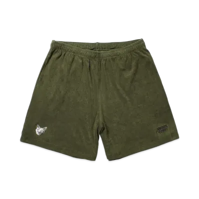 APHRODITEGANG Ryu Embroidery Pile Shorts "Olive"