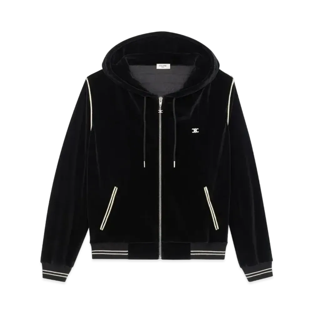 CELINE Triomphe Hooded Sweatshirt / Velvet Jersey "Black"