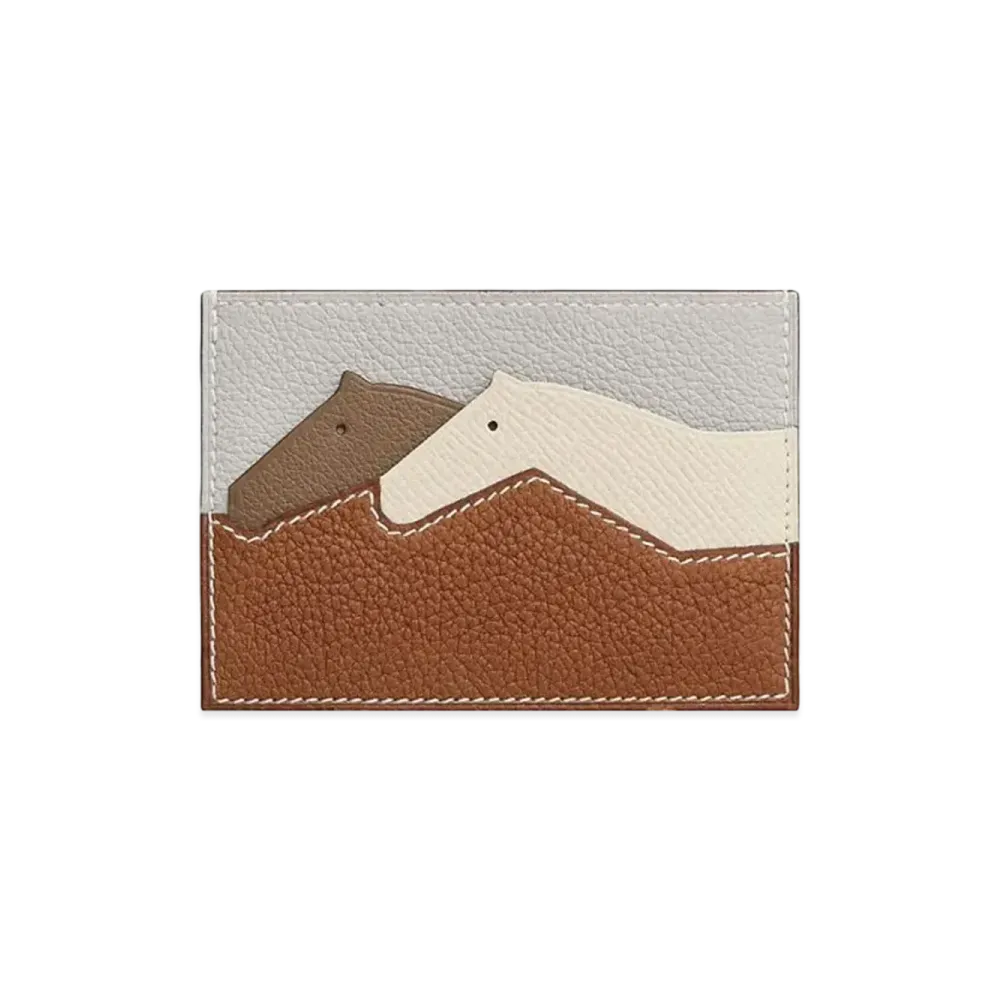 Hermes Les Petits Chevaux Card Holder "Fauve/Craie/Beige De Weimar/Gris Perle"