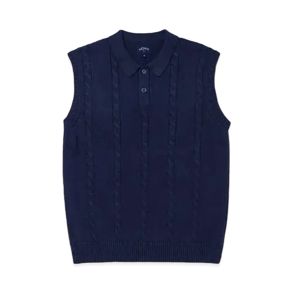 Noah Cotton Cable Sweater Vest "Navy"